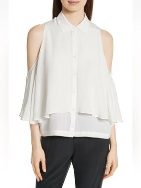 Robert Rodriguez 100% Silk Off White Cold Shoulder Short Sleeve Blouse M ($345)